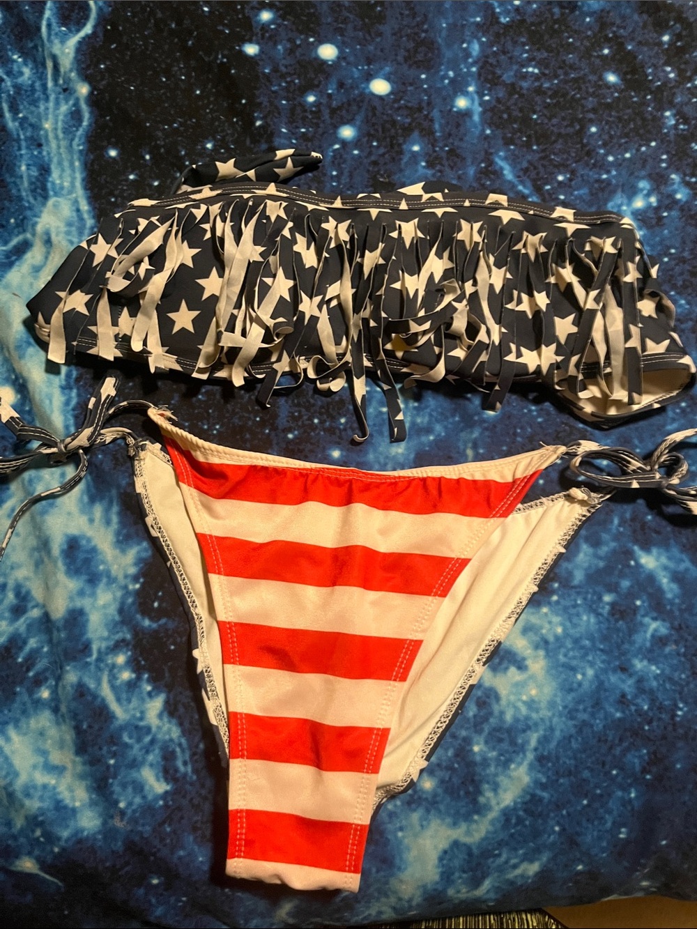 Women’s Stars & Stripes Fringe Bikini Set - Red & Blue